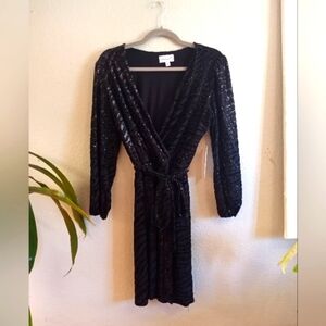 NWT Veronica M LA Velvet Burn Out Animal Print Sheer Faux Wrap Dress